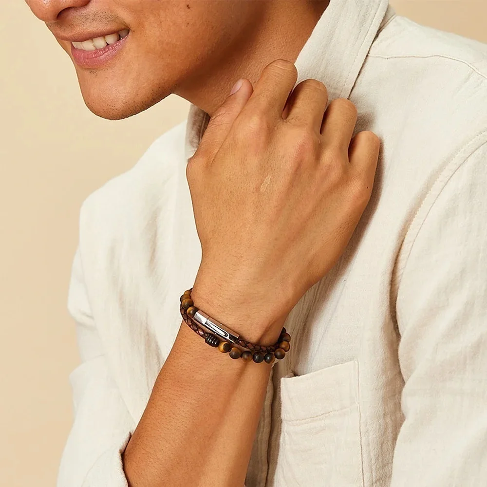 Jonas Studio Dakota Blue Beaded & Leather Bracelet 198$